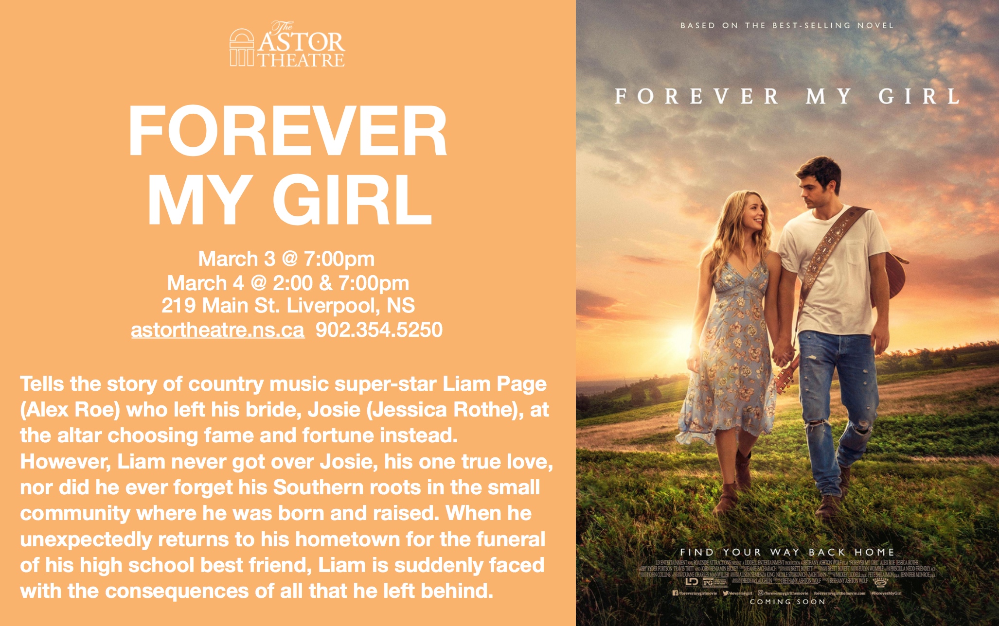 Astor Theatre Forever My Girl Sat7pm Sun2&7pm